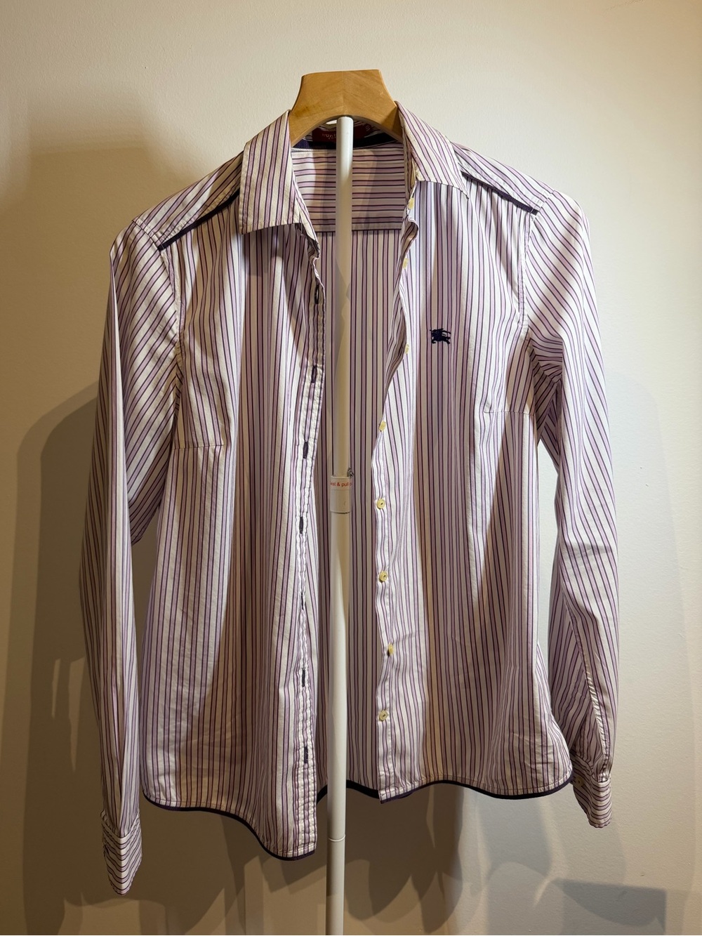 Burberry London Women's Striped Button-Down Shirt, Size 40, Lilac & Navy